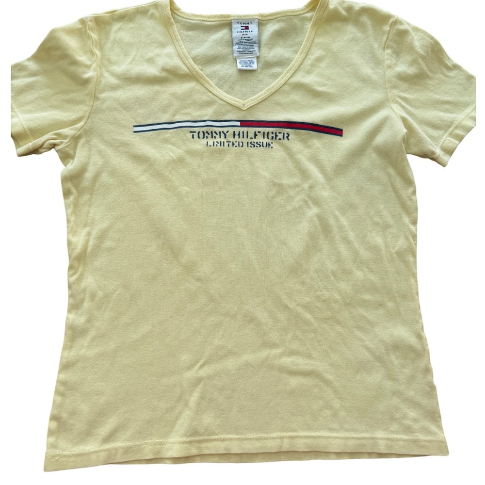 Vintage Y2K Tommy Hilfiger Womens Tee‎ Yellow Sz S Limited Edition Logo Spellout